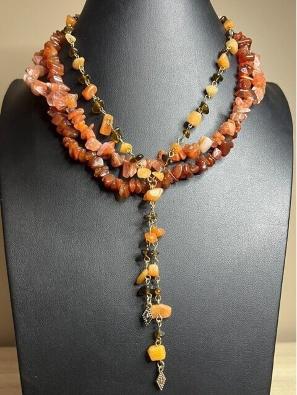 B7288 3pc lot Bohemian Natural Stone  Necklaces agate carneilan y-drop 17"